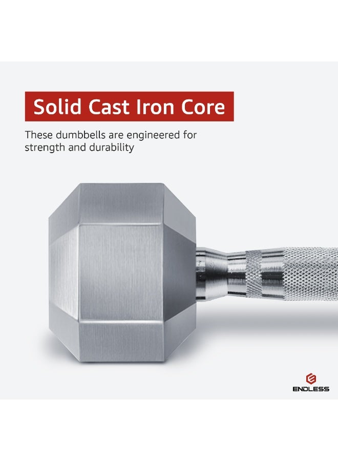 بلا نهاية دمبل مطلي بالمطاط سداسي الشكل | 7.5 كجم لكل واحد (المجموع 15 كجم) | أوزان حديدية لبناء العضلات واللياقة البدنية وتمارين الجيم المنزلي - Image 2